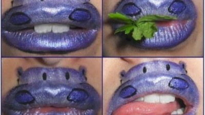 보라색 립스틱 활용법, ‘표정 살아있는 하마로 변신’